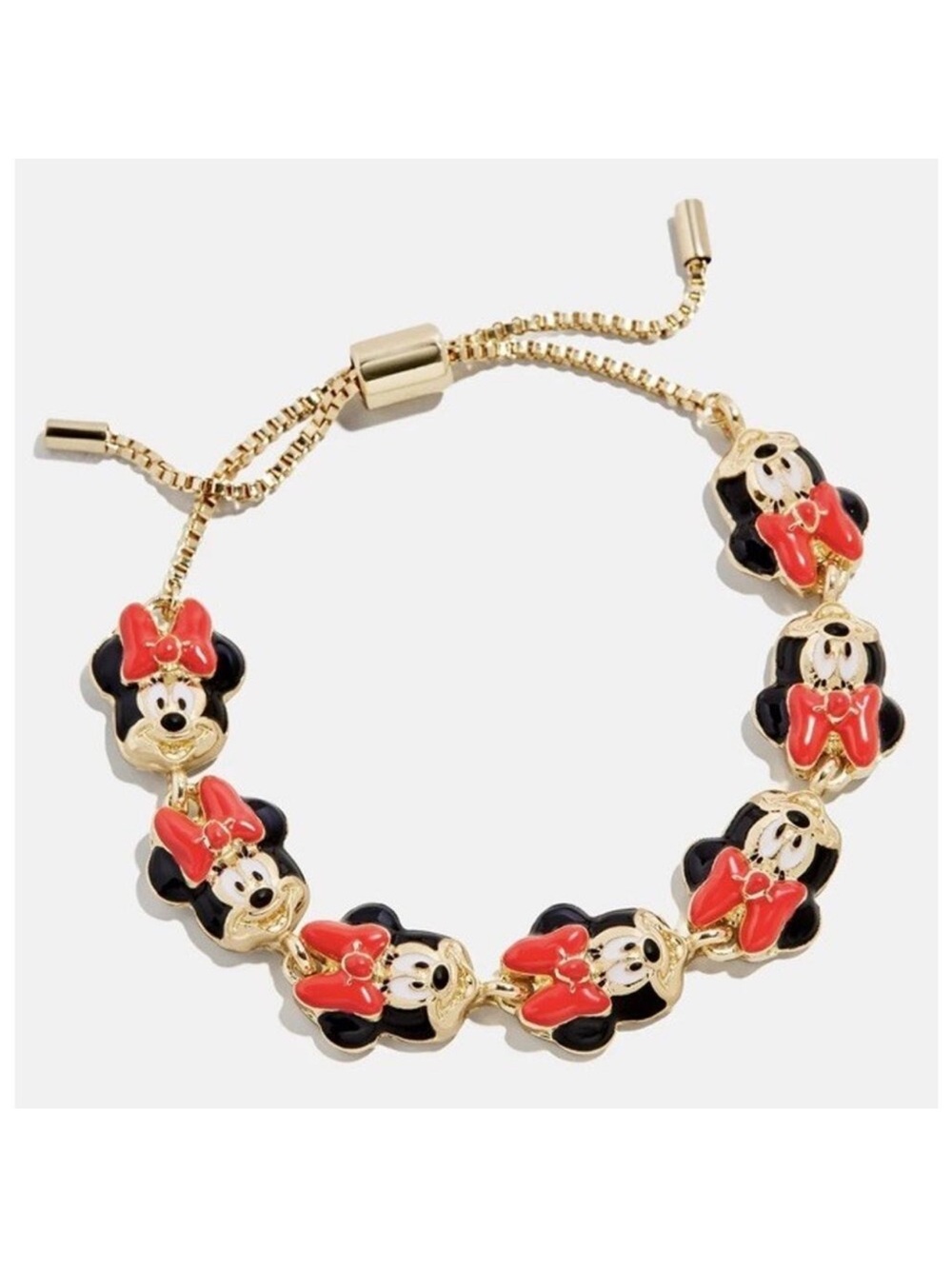 NWT BaubleBar Minnie Mouse Gold-Tone Adjustable Bracelet with Red Bows - Picture 4 of 12